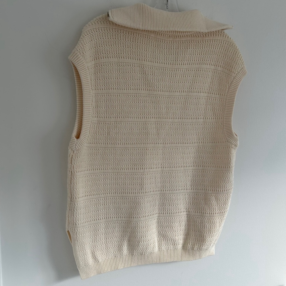 PAPER LABEL Cheyenne Knit Vest Sleeveless Pullover Quarter Zip Cream Size Medium - Picture 9 of 14